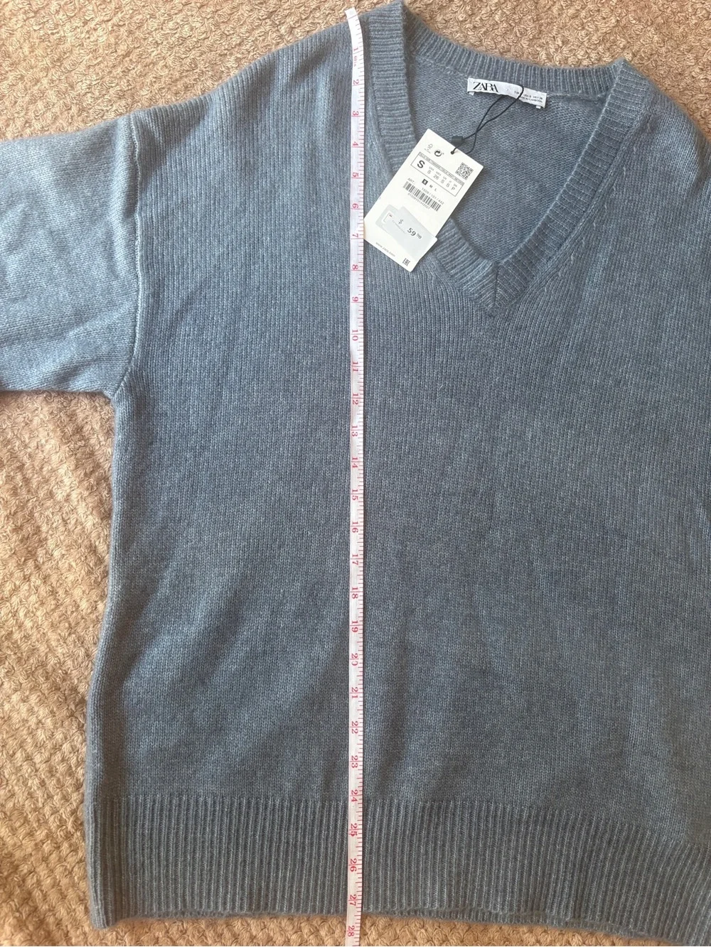 NWT Zara V-Neck Knit Sweater - Dusty Gray Blue - Picture 5 of 6